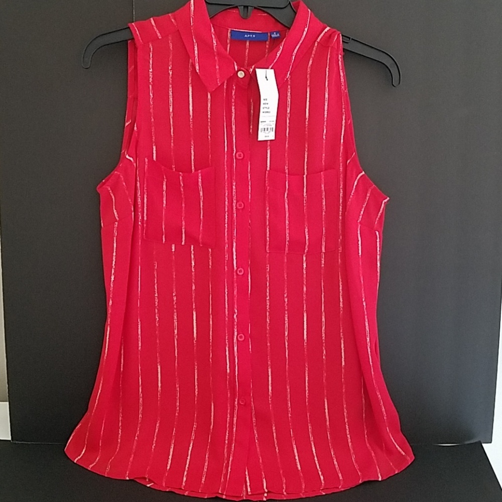 Red and white button blouse